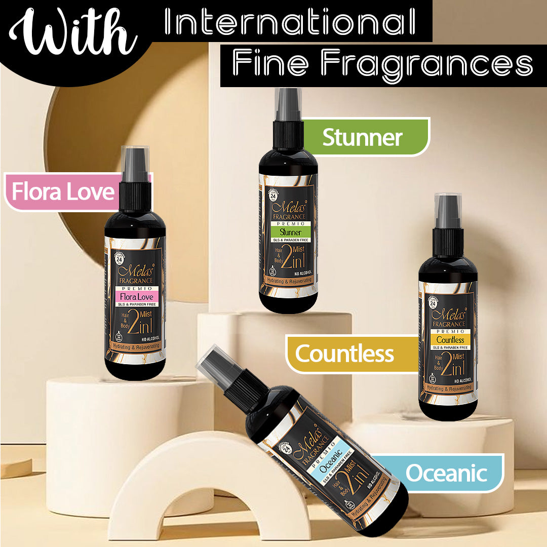 2 in 1 Set of 4 Perfume Body & Hair Mist