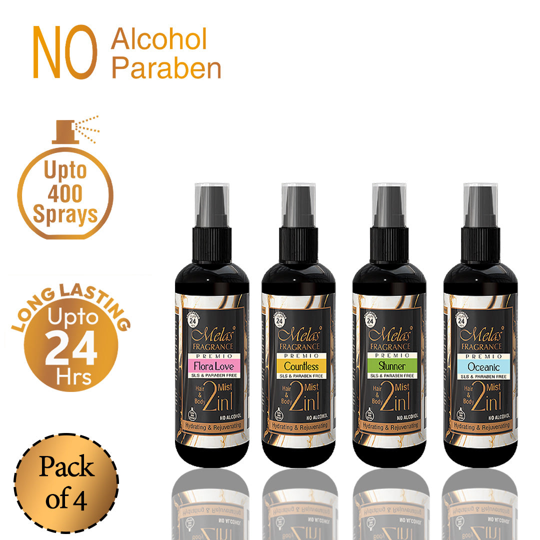 2 in 1 Set of 4 Perfume Body & Hair Mist