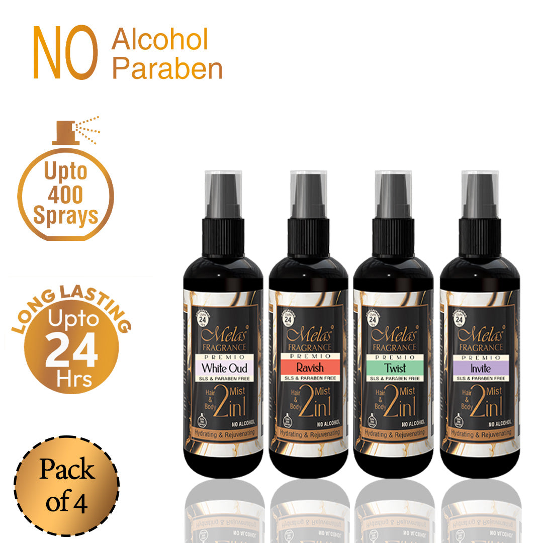 2 in 1 Set of 4 Perfume Body & Hair Mist