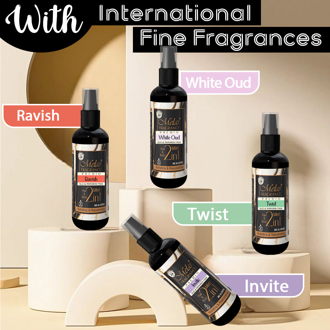 2 in 1 Set of 4 Perfume Body & Hair Mist