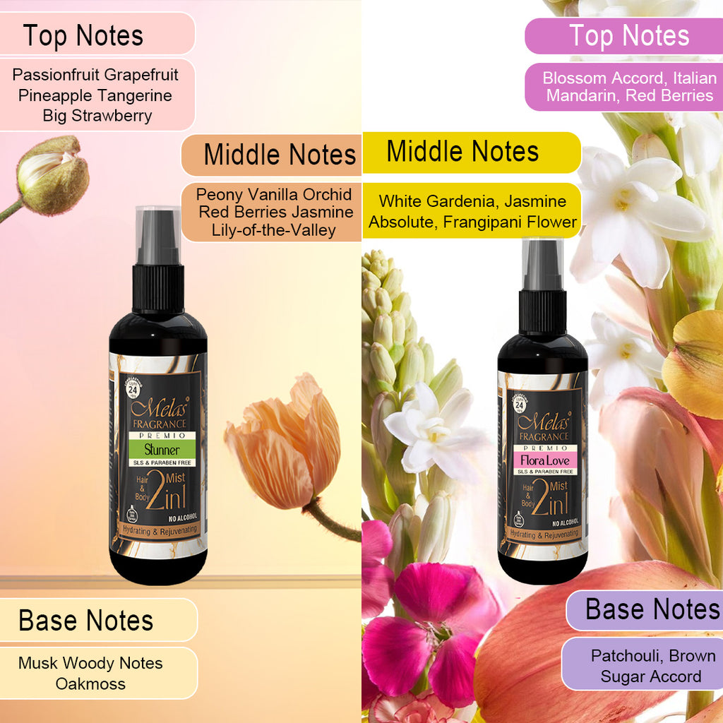2 in 1 Set of 4 Perfume Body & Hair Mist