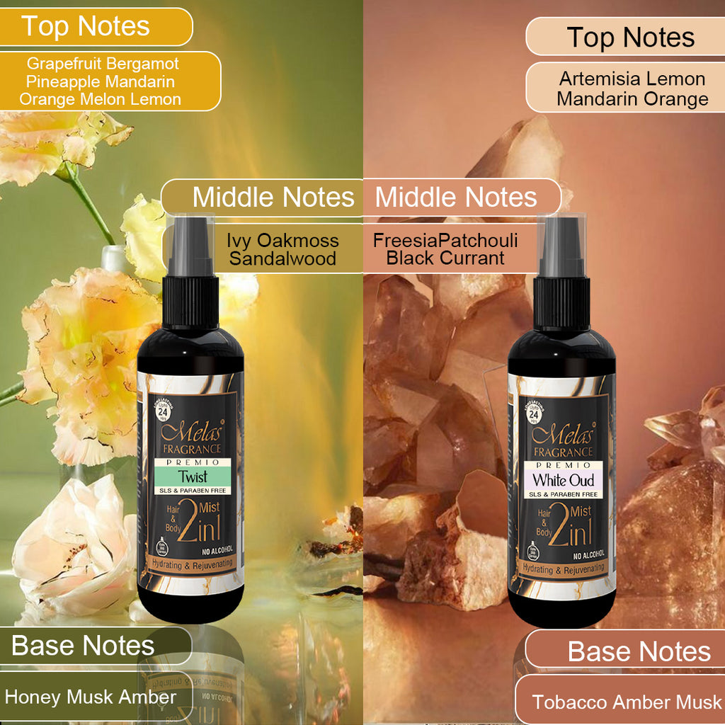 2 in 1 Set of 4 Perfume Body & Hair Mist