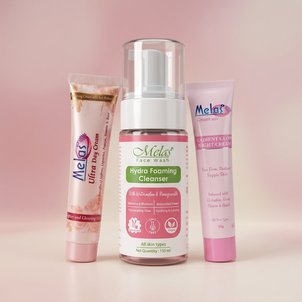 Melas Glow Up Combo of Facewash, Night & Day Cream