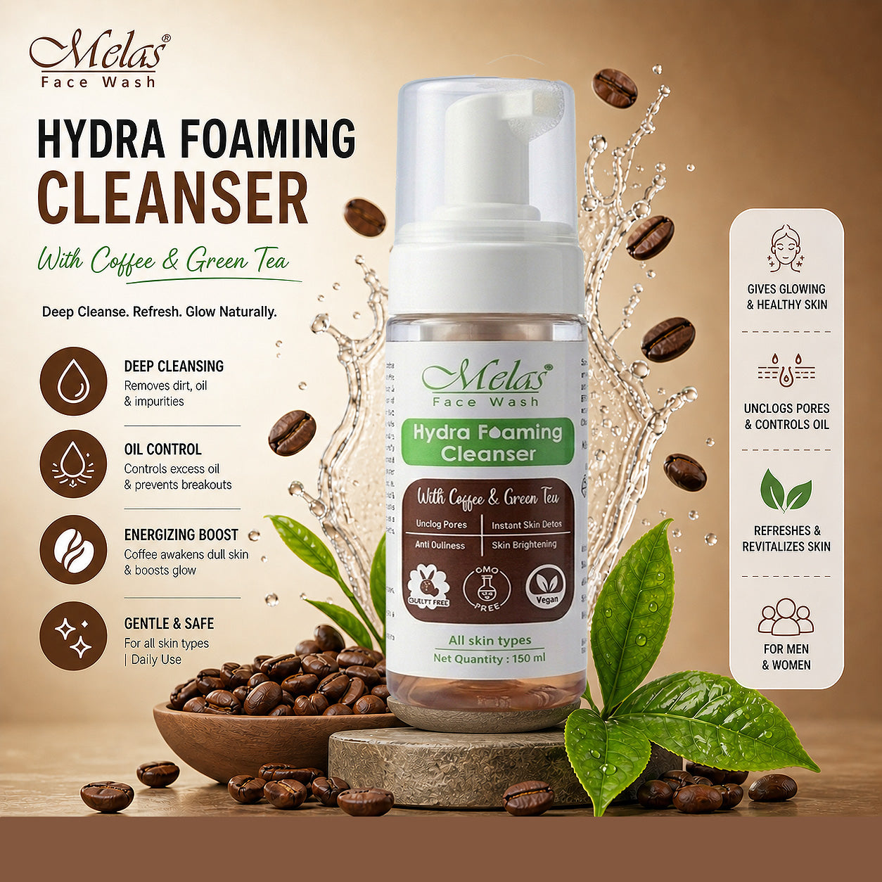 Melas Hydra Foaming Face Cleanser with Coffee & Green Tea